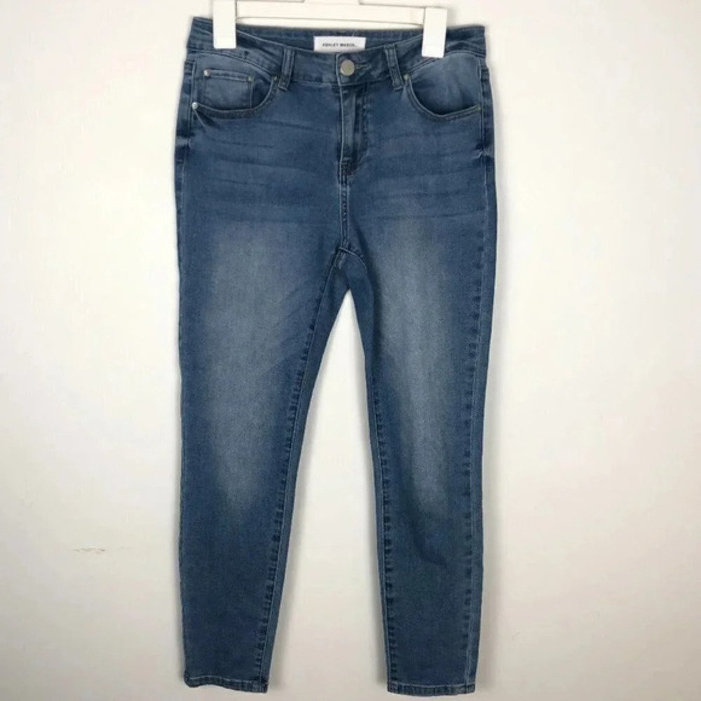 River Island Distressed Skinny Jeans Womens Size 14 Light Blue Mid-Rise Raw Hems